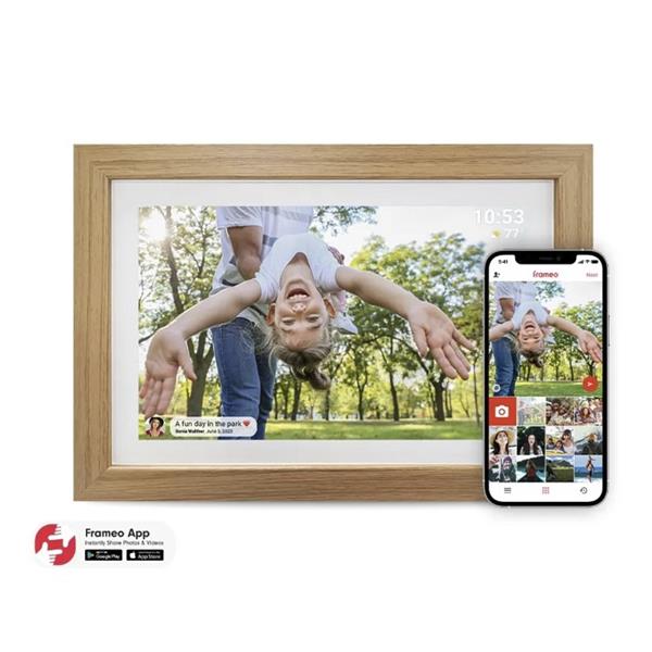 Inov8 10 Digital Photo Frame with Frameo White with Limed Oak Frame